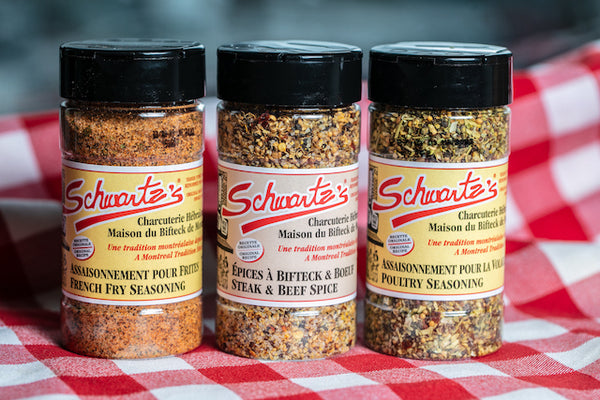 Schwartz’s Spice Combo (Steak and Beef Spice, Poultry Seasoning and French Fry Seasoning)