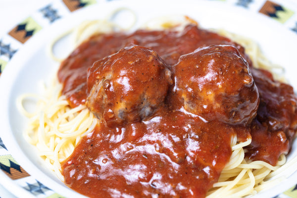 Tasty's Spaghetti with Bolognese sauce, topped with homemade meatballs (100% ground beef)