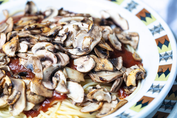 Tasty's Spaghetti with Marinara sauce, topped with grilled mushrooms